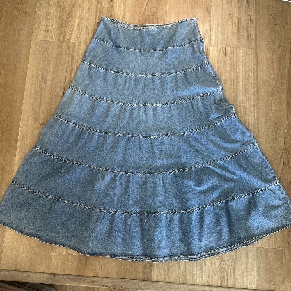 INC International Concepts Tiered Denim Maxi Skirt Size 10 Fairy Cottage Cotton - Picture 4 of 9